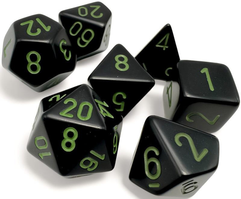 Chessex: 7-Die Set Opaque - Black/Green Dice & Gaming Accessories Chessex