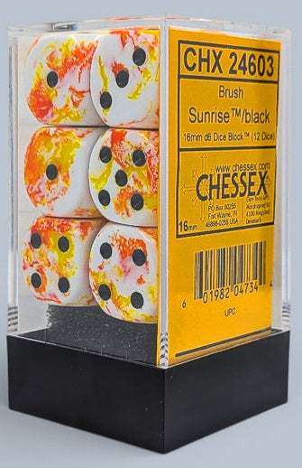 Chessex: 12Ct D6 Dice Set Brush - Sunrise/Black (16mm) Dice & Gaming Accessories Chessex