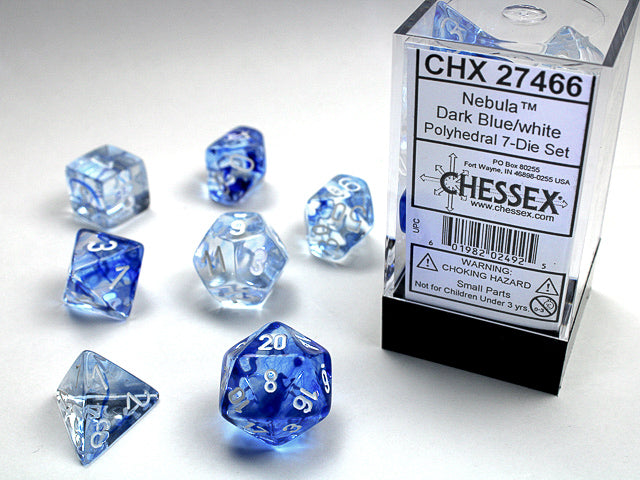 Chessex: 7-Die Set Nebula - Dark Blue/White Dice & Gaming Accessories Chessex