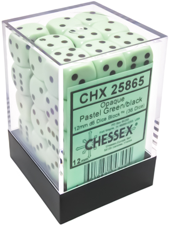 Chessex: 36Ct D6 Dice Set Opaque Pastel - Green/Black (12mm) Dice & Gaming Accessories Chessex