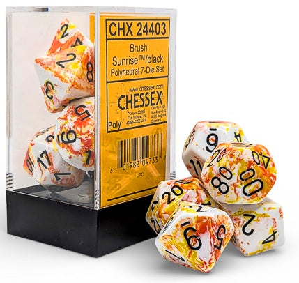 Chessex: 7-Die Set Brush - Sunrise/Black Dice & Gaming Accessories Chessex