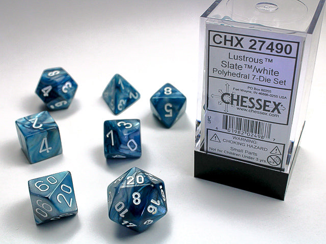Chessex: 7-Die Set Lustrous - Slate/White Dice & Gaming Accessories Chessex