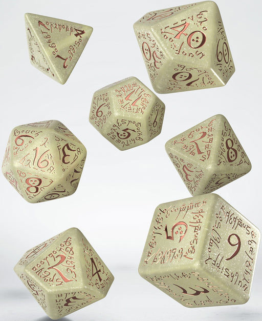Q-Workshop: Elvish Shimmering Beige & Copper Jumbo 7-Die Set Dice & Gaming Accessories Q Workshop