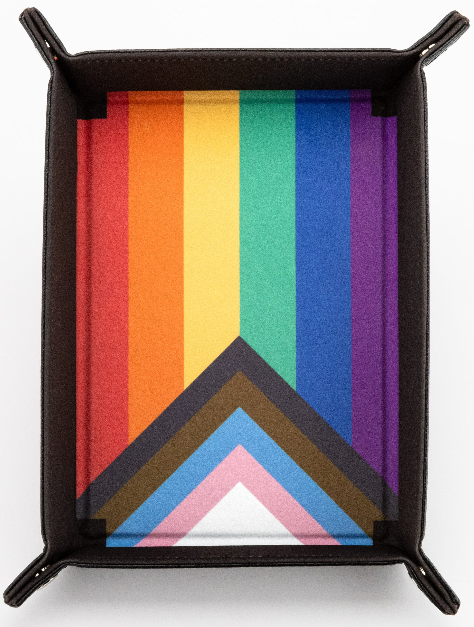 FanRoll: Fold Up Dice Tray - Pride Rainbow Flag Velvet w/PU Leather Dice & Gaming Accessories Metallic Dice Games