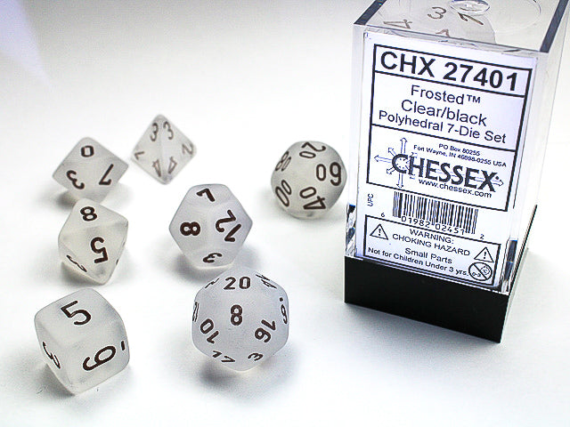 Chessex: Clear/Black Frosted 7-Die Set Dice & Gaming Accessories Chessex