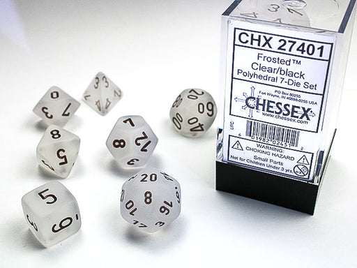Chessex: Clear/Black Frosted 7-Die Set Dice & Gaming Accessories Chessex