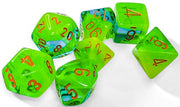 Chessex: 7-Die Set Luminary Gemini - Plasma Green-Teal/Orange Dice & Gaming Accessories Chessex