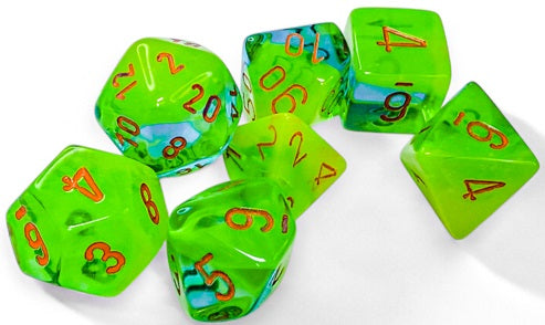 Chessex: 7-Die Set Luminary Gemini - Plasma Green-Teal/Orange Dice & Gaming Accessories Chessex