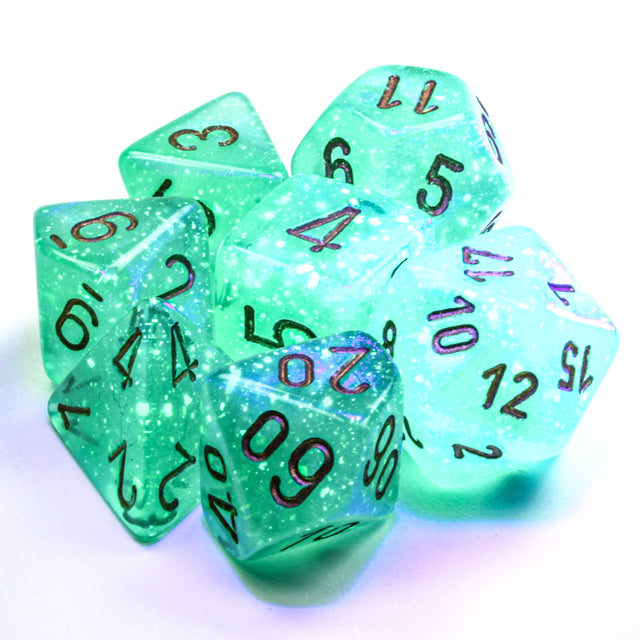 Chessex: 7-Die Set Luminary Borealis - Light Green/Gold Dice & Gaming Accessories Chessex