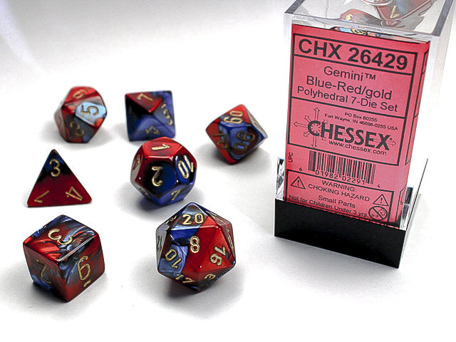 Chessex: 7-Die Set Gemini - Blue-Red/Gold Dice & Gaming Accessories Chessex
