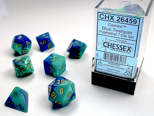 Chessex: 7-Die Set Gemini - Blue-Teal/Gold Dice & Gaming Accessories Chessex