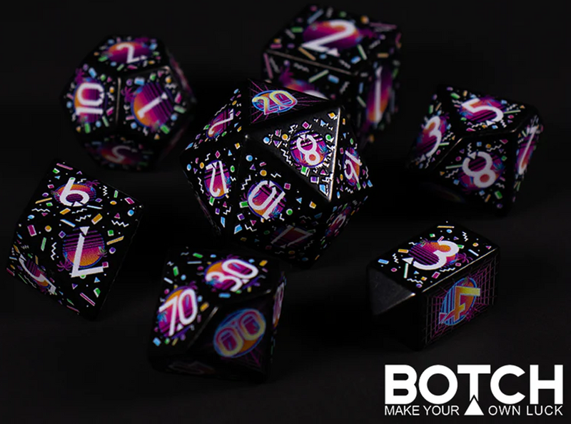 Botch Dice: 7-Die RPG Dice Set - "Synth Nights" Dice & Counters Botch Dice