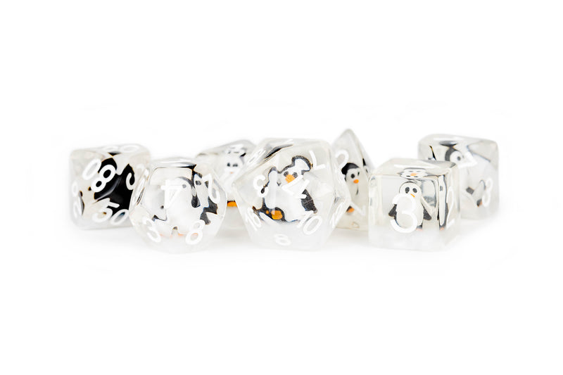 FanRoll: "Penguins" Resin Inclusion 7-Die RPG Set 16mm Dice & Gaming Accessories Metallic Dice Games