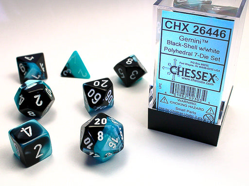 Chessex: 7-Die Set Gemini - Black Shell/White Dice & Gaming Accessories Chessex