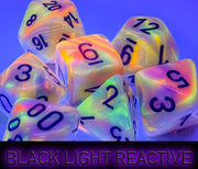 Chessex: Mega-Hedral 7 Die Dice Set Festive - Circus/Black (20mm) Dice & Gaming Accessories Chessex