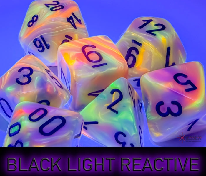 Chessex: Mega-Hedral 7 Die Dice Set Festive - Circus/Black (20mm) Dice & Gaming Accessories Chessex