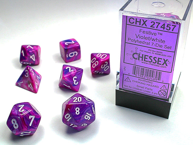 Chessex: 7-Die Set Festive - Violet/White Dice & Gaming Accessories Chessex