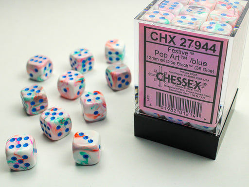 Chessex: 36Ct D6 Dice Set Festive - Pop-Art w/Blue (12mm) Dice & Gaming Accessories Chessex