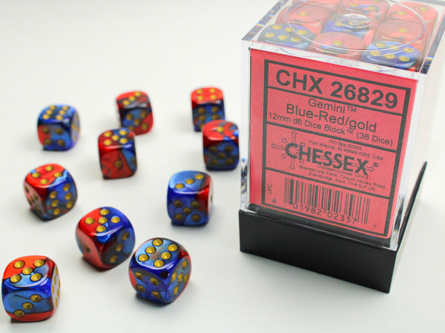 Chessex: 36Ct D6 Dice Set Gemini - Blue-Red/Gold (12mm) Dice & Gaming Accessories Chessex