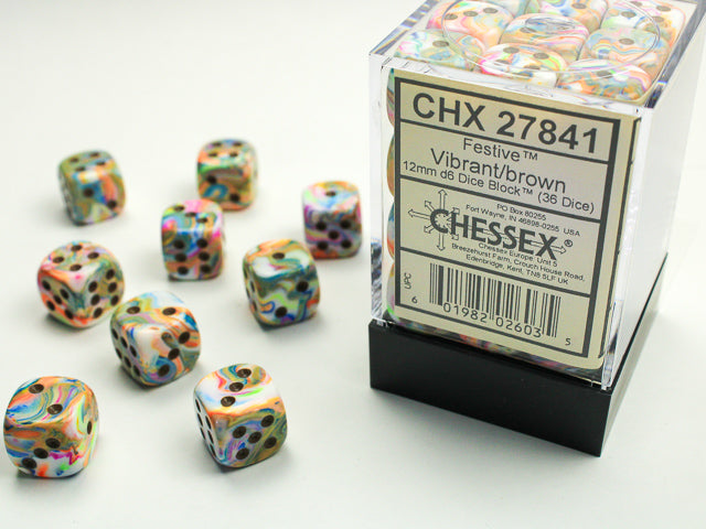 Chessex: 36Ct D6 Dice Set Festive - Vibrant/Brown (12mm) Dice & Gaming Accessories Chessex