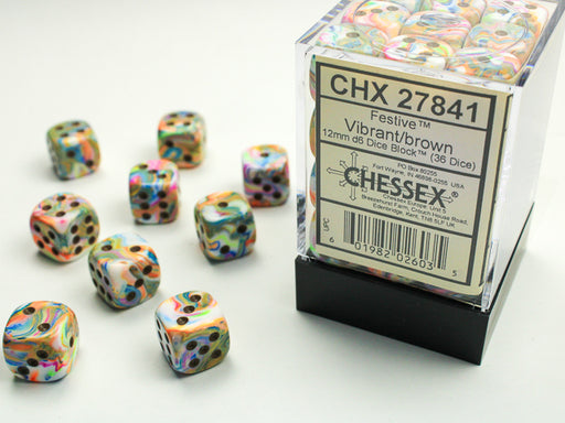 Chessex: 36Ct D6 Dice Set Festive - Vibrant/Brown (12mm) Dice & Gaming Accessories Chessex