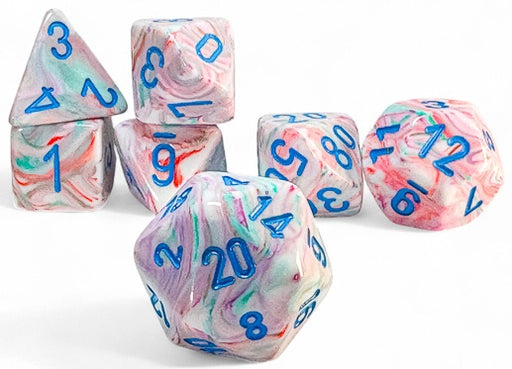 Chessex: Mega-Hedral 7 Die Dice Set Festive - Pop Art/Blue (20mm) Dice & Gaming Accessories Chessex