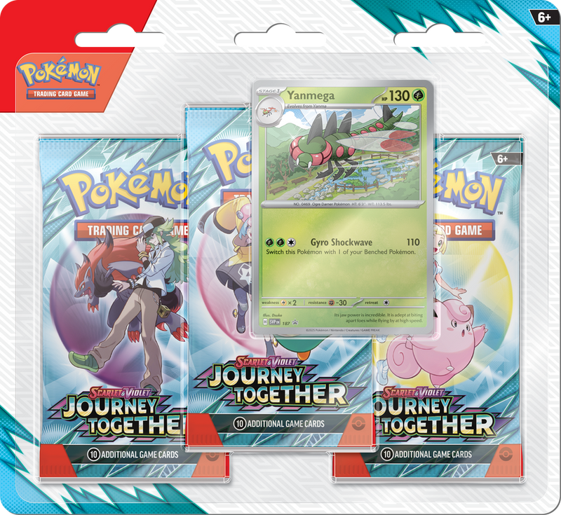 Pokémon Scarlet & Violet: Journey Together - 3-Pack Blister (Yanmega or Scrafty) Pokemon Sealed Pokémon