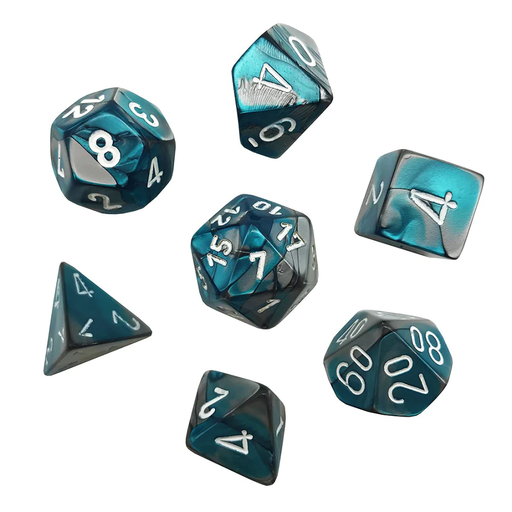 Chessex: Mini 7-Die Set Gemini - Steel-Teal/White Dice & Gaming Accessories Chessex