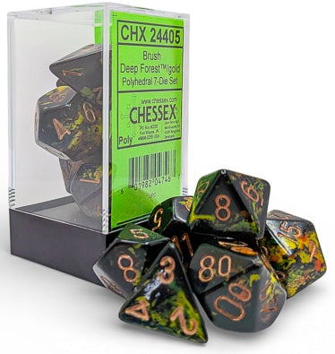 Chessex: 7-Die Set Brush - Deep Forest/Gold Dice & Gaming Accessories Chessex