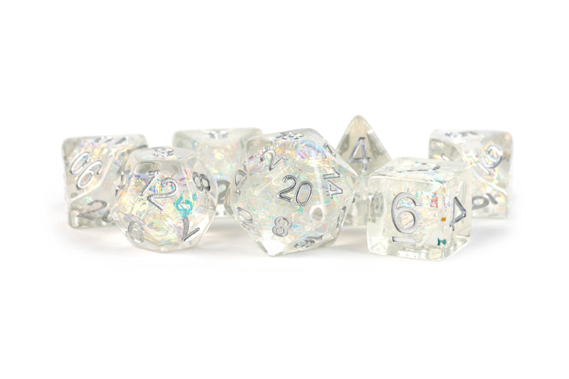FanRoll: "Rainbow Frost" Resin Inclusion 7-Die RPG Set 16mm Dice & Gaming Accessories Metallic Dice Games