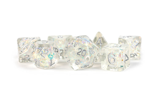 FanRoll: "Rainbow Frost" Resin Inclusion 7-Die RPG Set 16mm Dice & Gaming Accessories Metallic Dice Games