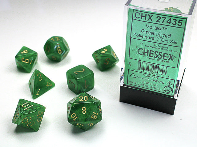 Chessex: 7-Die Set Vortex - Green/Gold Dice & Gaming Accessories Chessex