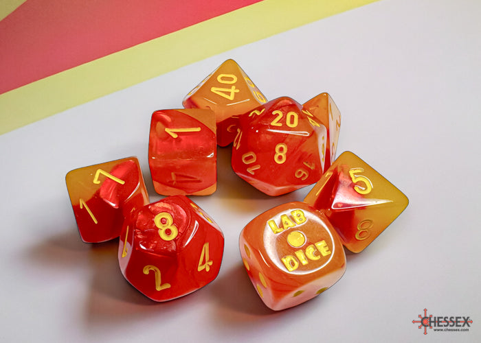 Chessex: 7-Die Set Lab Dice Luminary Gemini - Red/Yellow Dice & Gaming Accessories Chessex