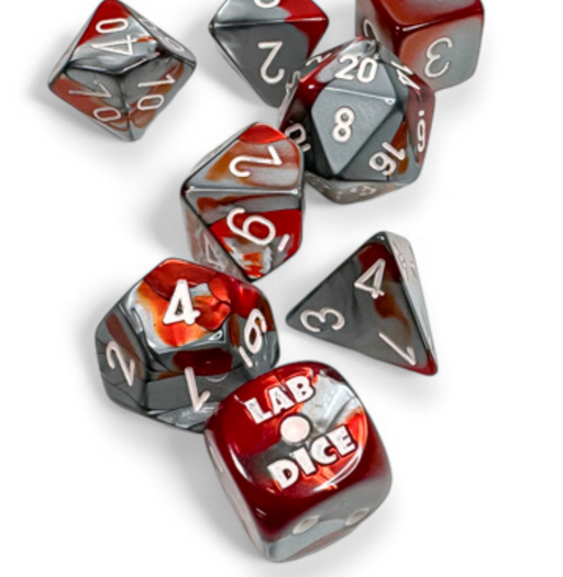 Chessex: 7-Die Set Lab Dice Gemini - Red-Steel/White Dice & Gaming Accessories Chessex