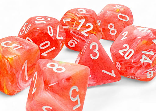 Chessex: Mega-Hedral 7 Die Dice Set Festive - Dahlia/White (20mm) Dice & Gaming Accessories Chessex