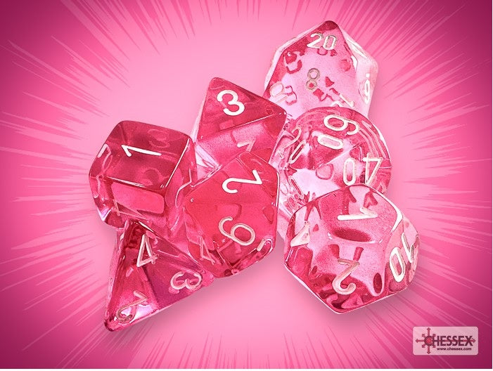 Chessex: 7-Die Set Translucent - Pink/White Dice & Gaming Accessories Chessex