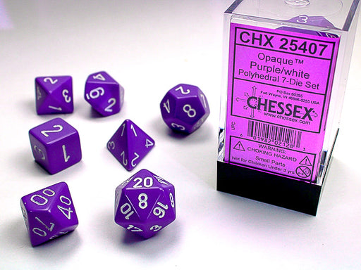 Chessex: 7-Die Set Opaque - Purple/White Dice & Gaming Accessories Chessex