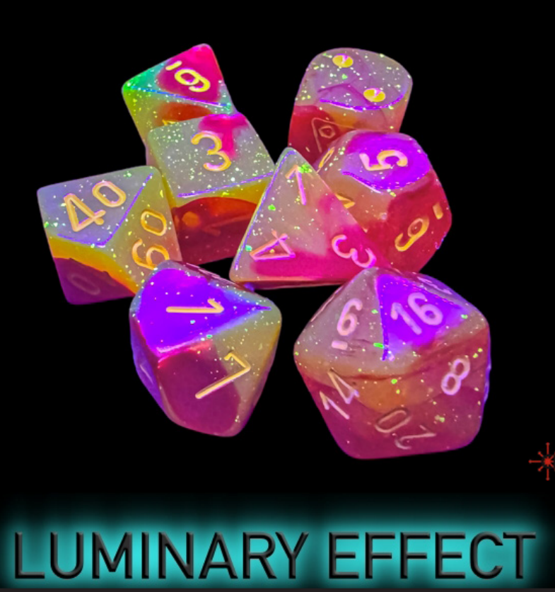 Chessex: 7-Die Set Lab Dice Luminary Gemini - Red/Yellow Dice & Gaming Accessories Chessex