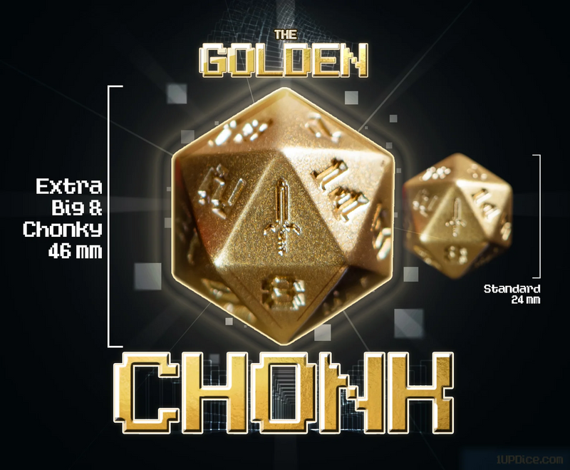 Infinite Black: 1-UP Oversized 46mm D20 - The Golden CHONK Mythical Sword Dice & Gaming Accessories Infinite Black