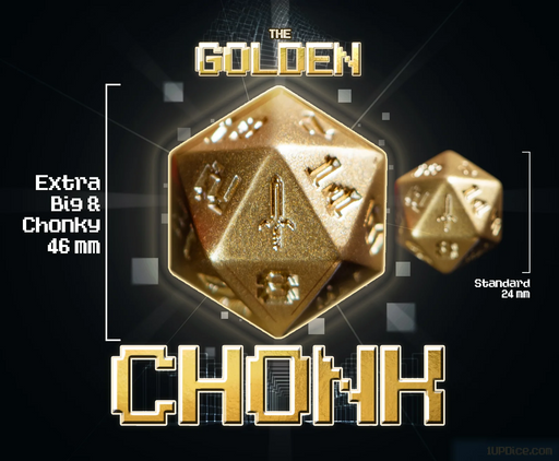 Infinite Black: 1-UP Oversized 46mm D20 - The Golden CHONK Mythical Sword Dice & Gaming Accessories Infinite Black