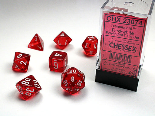 Chessex: 7-Die Set Translucent - Red/White Dice & Gaming Accessories Chessex