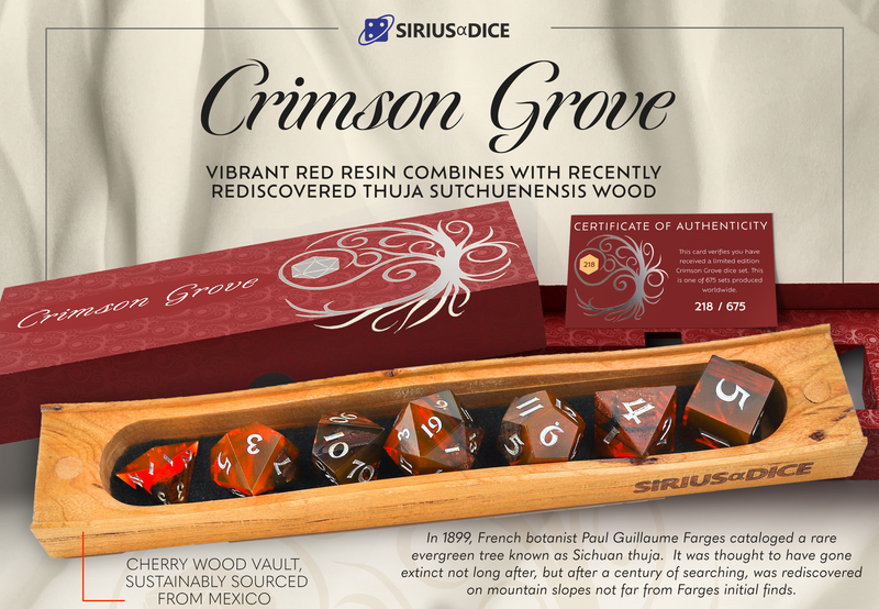 Sirius Dice: Wood & Resin Sharp-Edged 7-Die Dice Set - Crimson Grove Dice & Gaming Accessories Sirius Dice