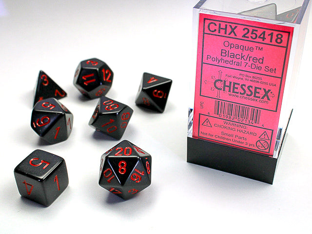 Chessex: 7-Die Set Opaque - Black/Red Dice & Gaming Accessories Chessex