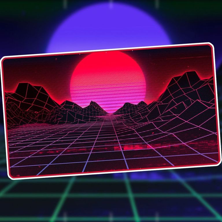 Infinite Black: Premium Stitched-Edge Playmat - "Retrowave Mountain" Playmats Infinite Black