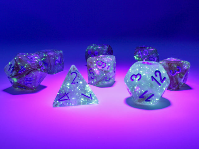 Chessex: Lab Dice 7-Die Set Borealis Rose Gold/Light Blue Luminary Dice & Gaming Accessories Chessex