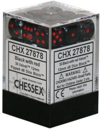 Chessex: Velvet: Black/Red 36Ct D6 Dice Set 12mm Dice & Gaming Accessories Chessex