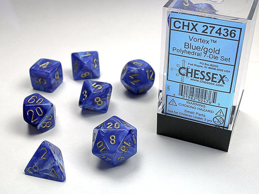 Chessex: 7-Die Set Vortex - Blue/Gold Dice & Gaming Accessories Chessex