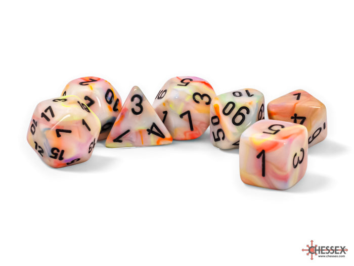 Chessex: Mega-Hedral 7 Die Dice Set Festive - Circus/Black (20mm) Dice & Gaming Accessories Chessex