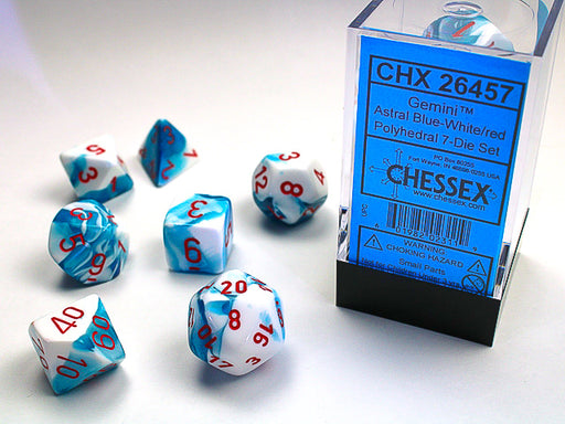 Chessex: 7-Die Set Gemini - Astral Blue-White/Red Dice & Gaming Accessories Chessex