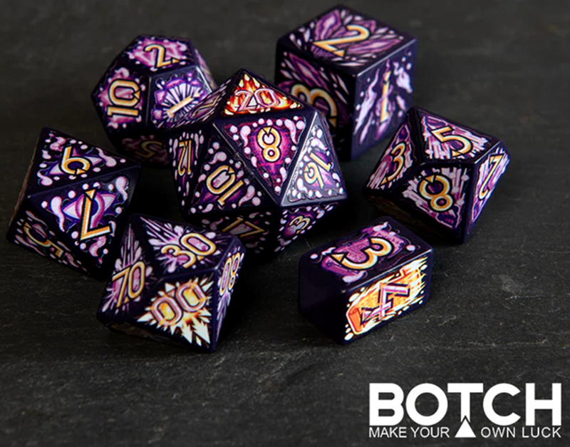 Botch Dice: 7-Die RPG Dice Set - "Arcane Assault" Dice & Counters Botch Dice